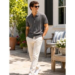 NWT Goodfellow & Co Gray Knit Button Front Polo Shirt Men's Medium Short Sleeve